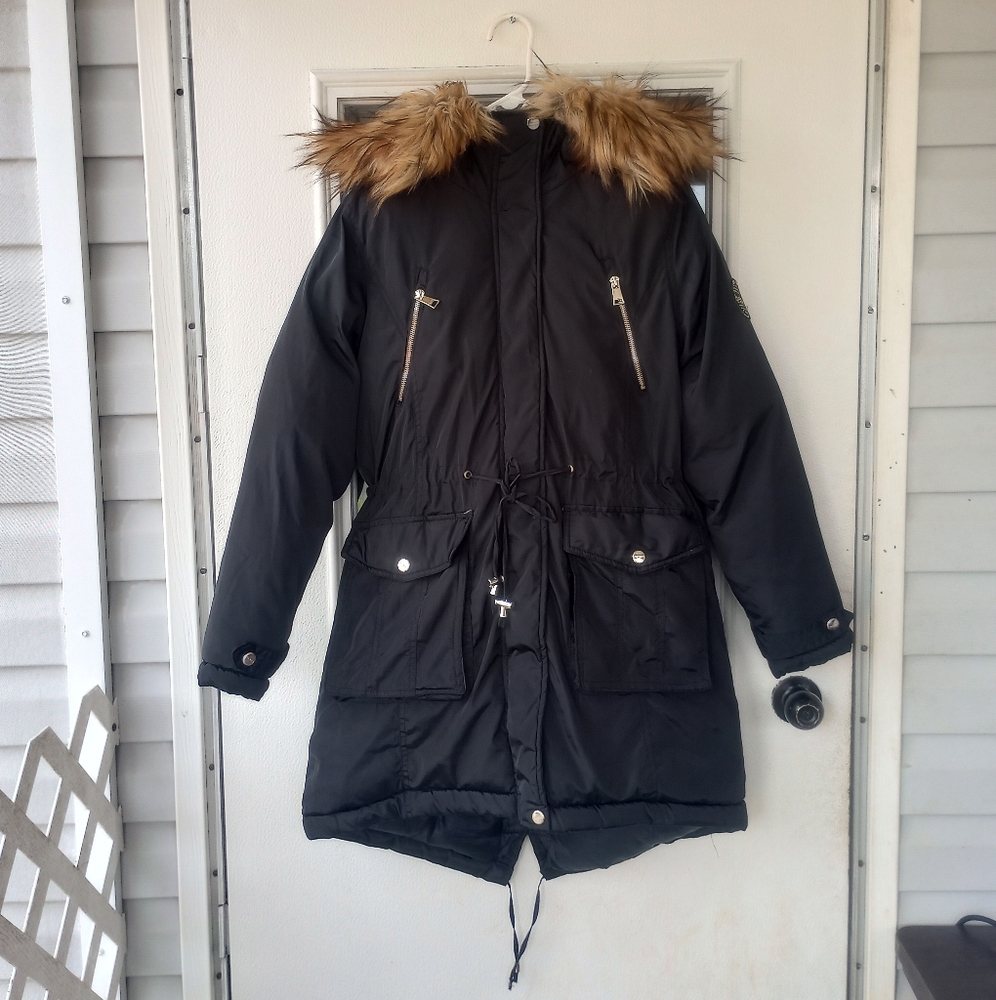 BEBE Winter Fur Hooded Jacket Size Medium
